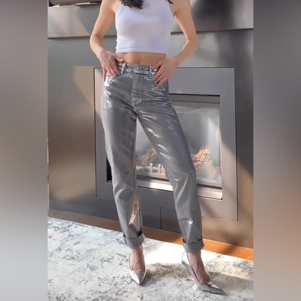 NWT ZW THE METALLIC SLIM JEANS SILVER